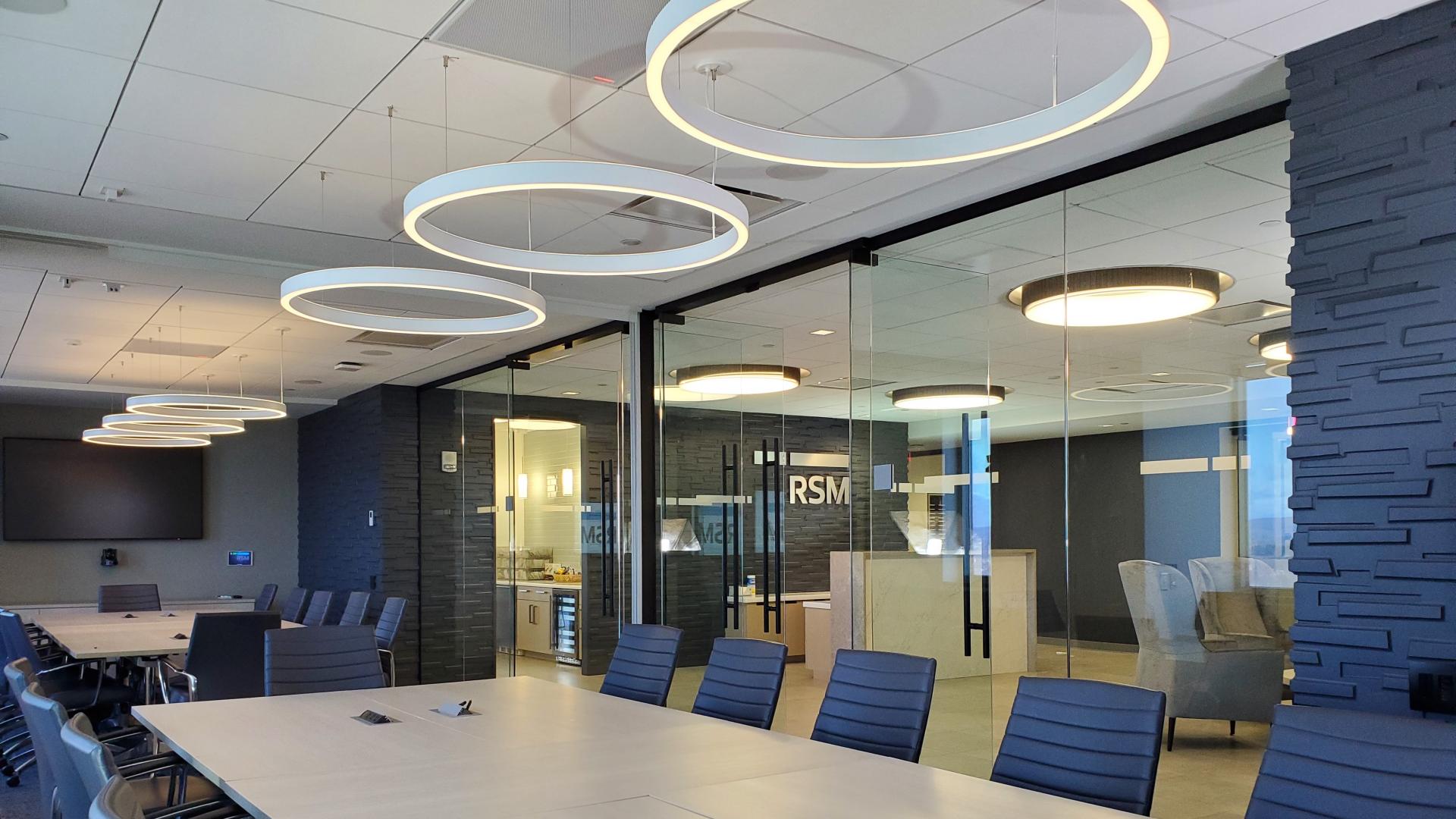 Glass walled reconfigurable conference room is AV and IT ready